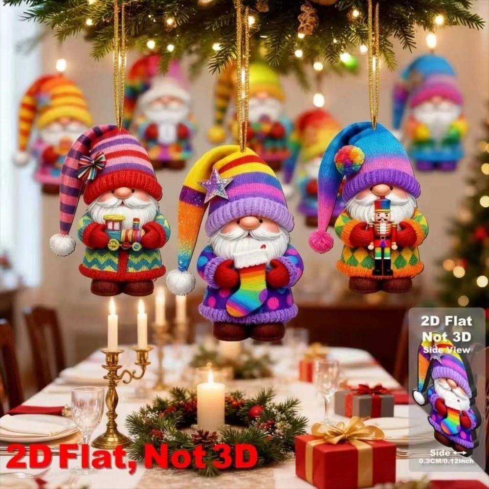 16 Pieces Set 2D Design Christmas Hanging Ornaments Wooden Santa Claus Ornaments Christmas Tree