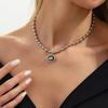 SHIXIN Trendy Luxury Metal Beaded Chain Irregular Black Acrylic Rhinestone Pendant Necklace Bracelets Set Women Daily Jewelry
