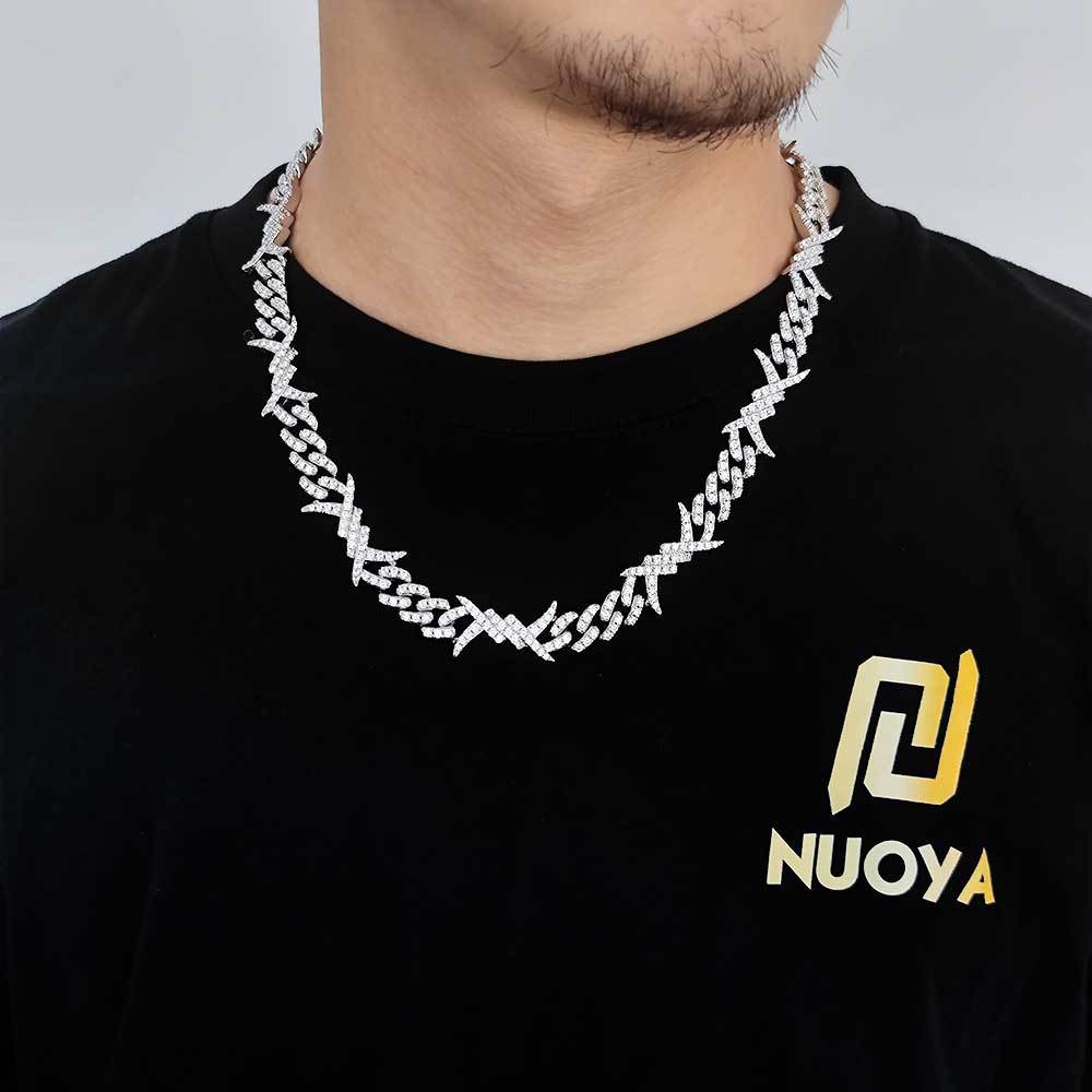 European Hip Hop Simple Personality Iron Wire Chain Zircon Cuban Link Chain Real Gold Electroplated Hiphop Thorn Bracelet Necklace