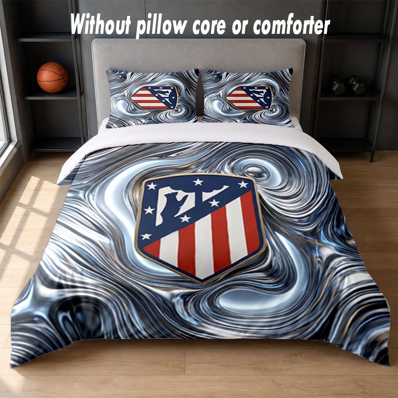 Atletico Madrid Design Bed Bedding Set 1 Duvet Cover + 2 Pillowcases Soft Breathable Household Bed Linens
