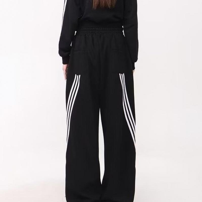 Женские летние модные широкие спортивные брюки с полосками по бокам