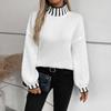 Women's Knitwear Autumn and Winter Loose Pullover Retro Color Block Turtleneck Sweater for Women