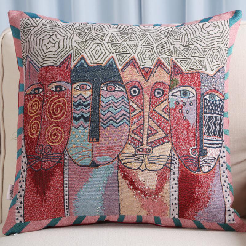 Ethnic Style Elephant Sofa Pillow, Cat Embroidered Cushion Cover, Pillowcase Cover (Without Pillow Core)