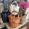 New Basket Bag With Swift Leather And Canvas Splicing Water Bucket Bag Fashionable And Casual Handheld Handbag