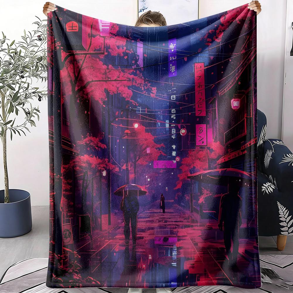 Anime Night Street Throw Soft Flannel AC Blanket Lightweight Summer Nap Throw Cozy Blanket for Sofa Bed Travel Home