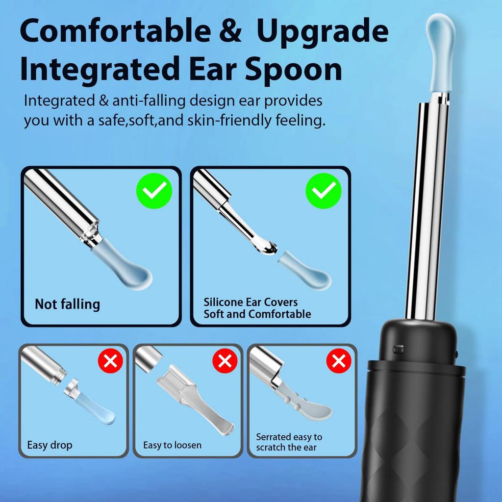 Earwax Removal Tool Kit for IOS Phones Violet Ear Canal Cleaner with 1296P Camera 5 Ear Spoons