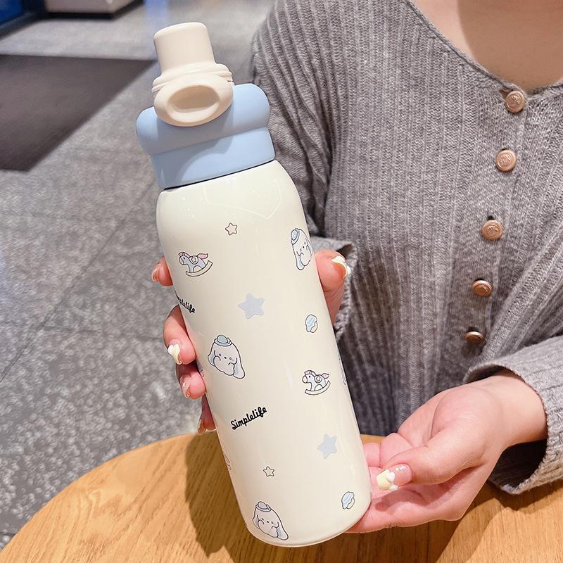 Stainless steel double drink children's thermos cup portable straw cup cute student water cup