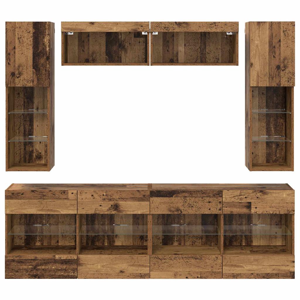 TV Wall Shelf Set with LED 6 pcs Reclaimed Wood Wood Based Material