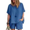 Весна-лето Женский комплект из двух частей, топ и шорты, комплект с круглым вырезом, короткие рукава, свободная эластичная резинка на талии, однотонный мягкий повседневный домашний костюм