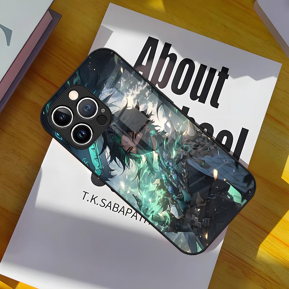 Игры Genshin Impact Чехол для телефона Задняя крышка из закаленного стекла для iPhone 15 Pro Max 14 Pro 12 11 13 Mini X XR XS 8 7 Plus SE