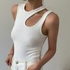 Streetwear Summer Round Neck Y2K Sexy Tank Tops Women Side Irregular Hollow Women Tanks Camis Solid Slim Fit Vest Office Lady 24086