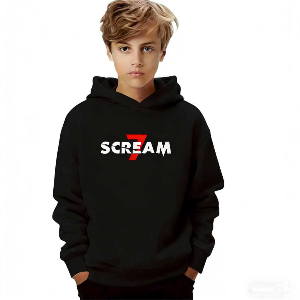 Kids Hoodie, SCREAM Ghostface Print, Fleece Lined, Boys Girls Casual Sports Sweatshirt Top