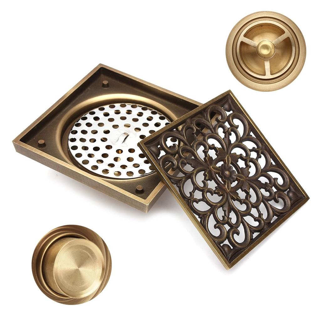Square Antique Brass Floor Drain Bathroom Shower Insert Stopper Grates Waste Kitchen Floor Drain
