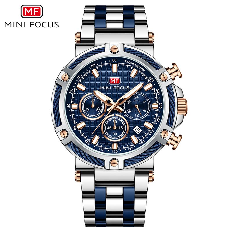 MINI FOCUS Stainless Steel Man Watch Business Leisure Quartz Wrist Watches Waterproof Outdoor Multifunctional Sports Watch 0470G