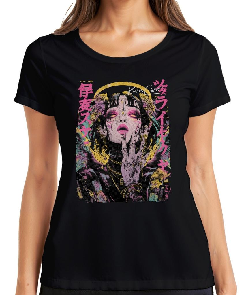 Cyberpunk Anime Girl Manga Japanese Gothic Japan Y2K Otaku Womens T-Shirt