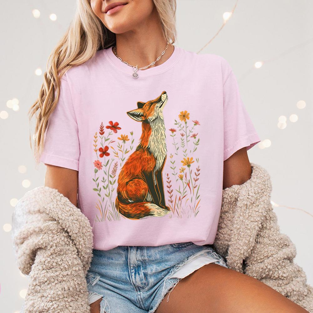 Винтажная рубашка с полевыми цветами и лисой Comfort Shirts Light Academia Cottagecore Forestcore причудливая рубашка повседневная повседневный топ Y2K уличная одежда