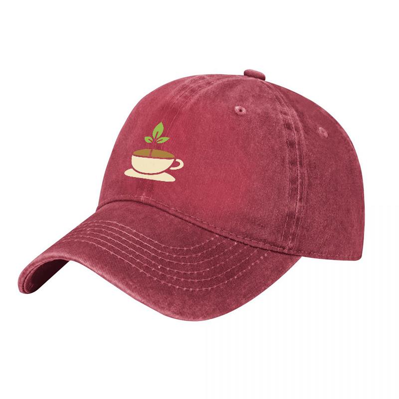 Coffee Plant Embroidered Washed Cotton Baseball Cap with Vintage Design and Soft Comfortable Fit for Everyday Wear
