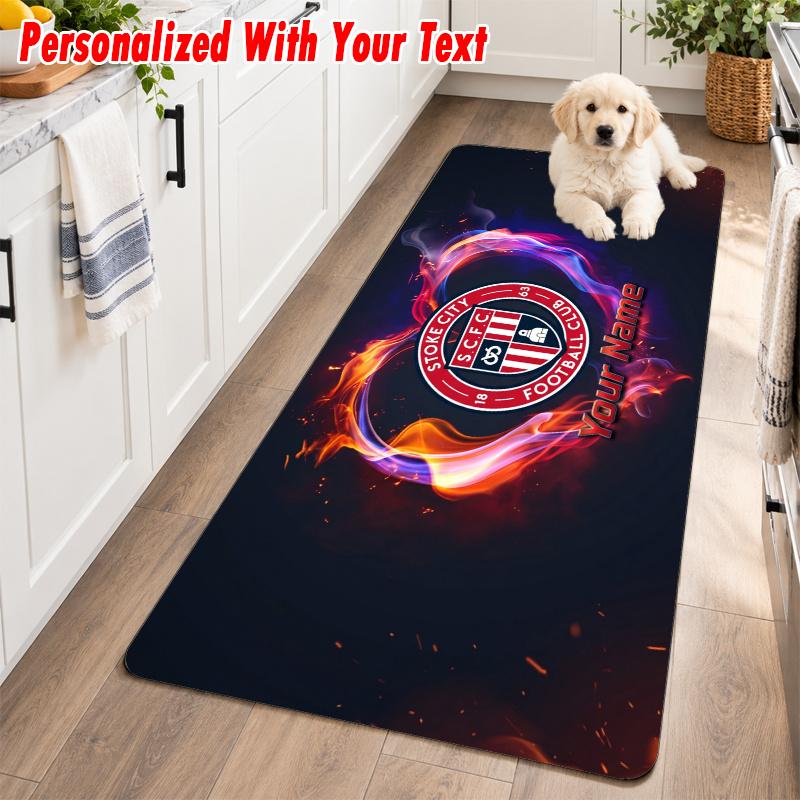 Stoke City FC Custom Name Flannel Rug Kitchen Mat Non Slip Floor Carpet Personalized Home Decor
