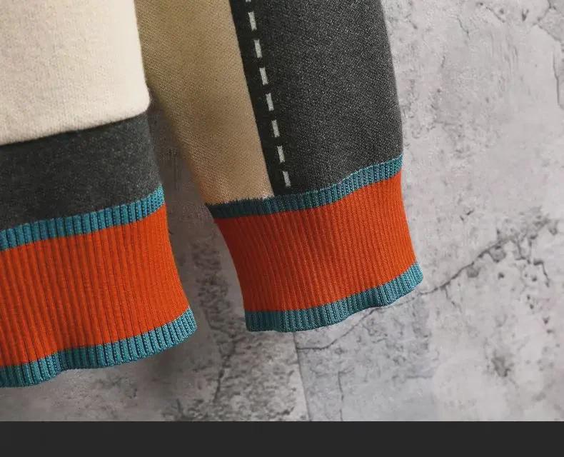 Мужской вязаный кардиган с V-образным вырезом - мода весна/осень 2024 г., свитер с цветными блоками, куртка в стиле панк