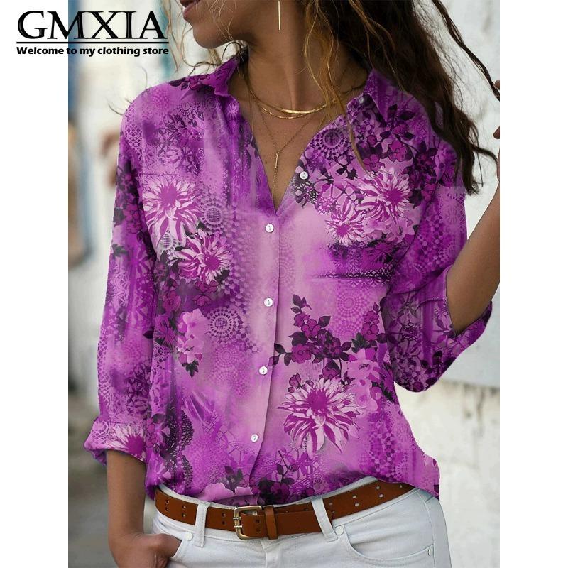 GMXIA 38 цветов Женская мода Повседневные Блузки и рубашки с длинным рукавом и воротником ПОЛО