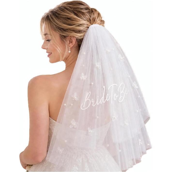 Белая короткая свадебная фата Короткие свадебные фаты Фаты для невесты с жемчугом | Фата для девичника, Аксессуары для девичника Свадебные подарки для женщин