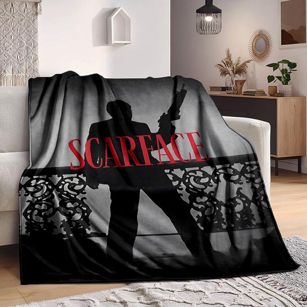 1 шт. Плед Scarface, мягкий, удобный, с цифровой печатью, всесезонный, многоцелевой, вязаная ткань, постельное белье, для офиса, дивана, домашний декор