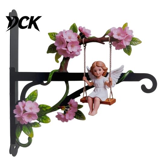 Plant Lover Garden Accessories Swing Angel Hanger, Cute Girl Wall Mount Bracket, Decorative Bird Feeder Hanger Metal Hook for Hanging Flower