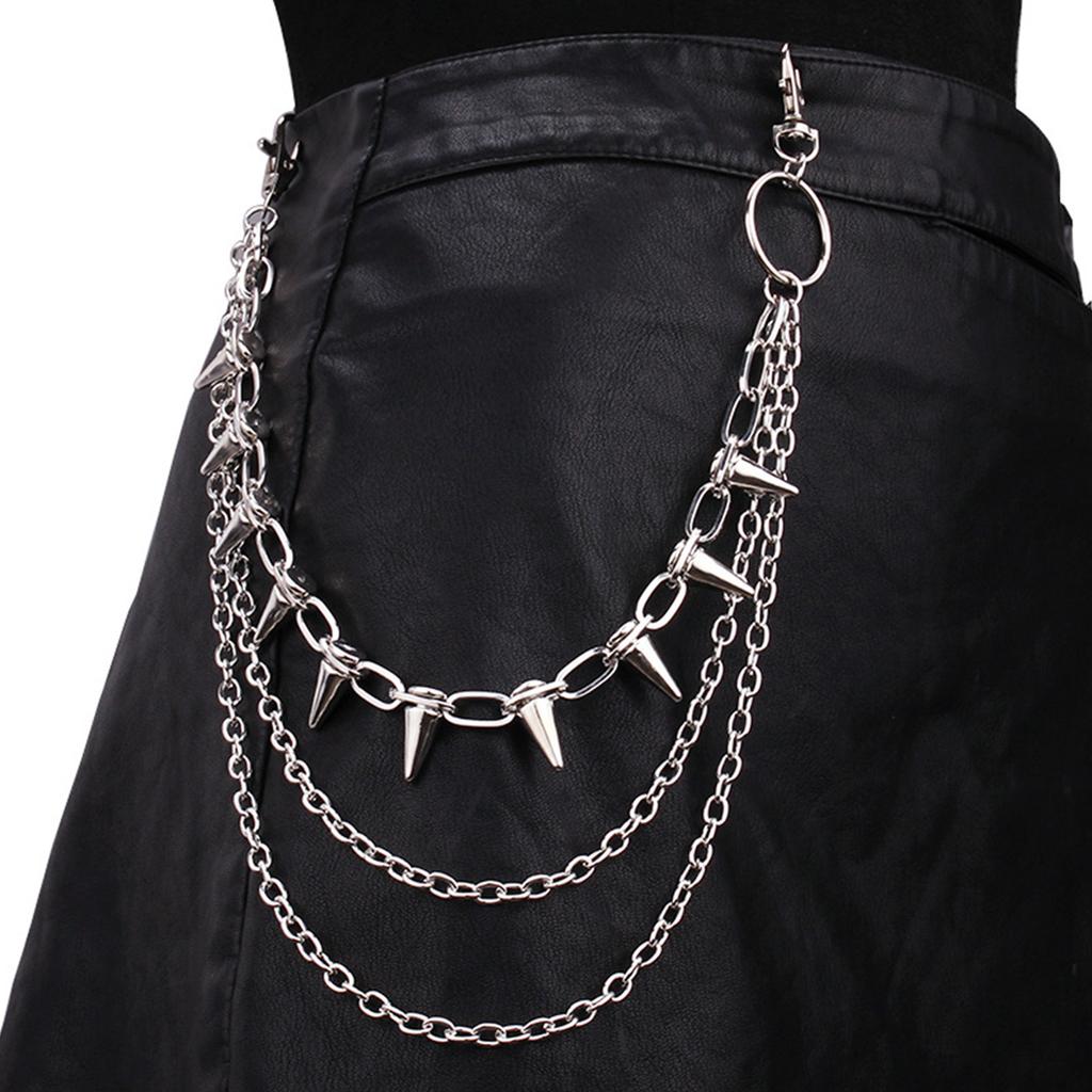 Hiphop Punk Metal Chain Belt with Silver Studs Adjustable Length Chain Belt for Fashionable Adults