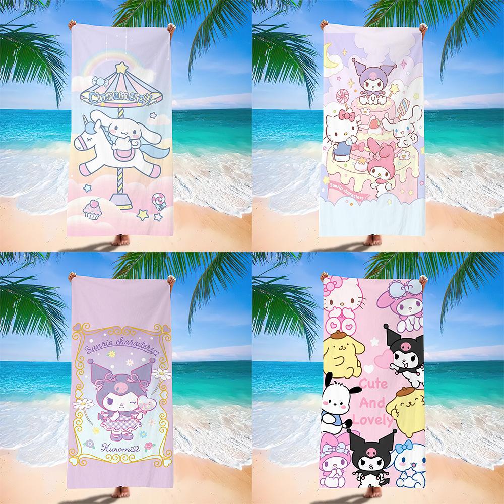Sanrio Characters Beach Towel Cute Hello Kitty Kuromi My Melody Cinnamoroll Pochacco Print Quick Dry Microfiber Towel