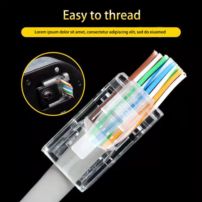 50 PCs RJ45 Connector Cat6 Connector Network Unshielded RJ45 Perforated Crystal Head Network Cable