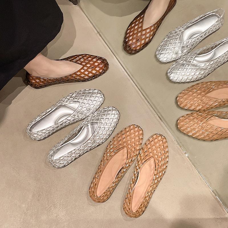 Women's Fashion Flat Slippers Pvc Crystal Slip-on Jelly Sandals Comfortable Summer Beach Shoes Hollow Breathable Casual