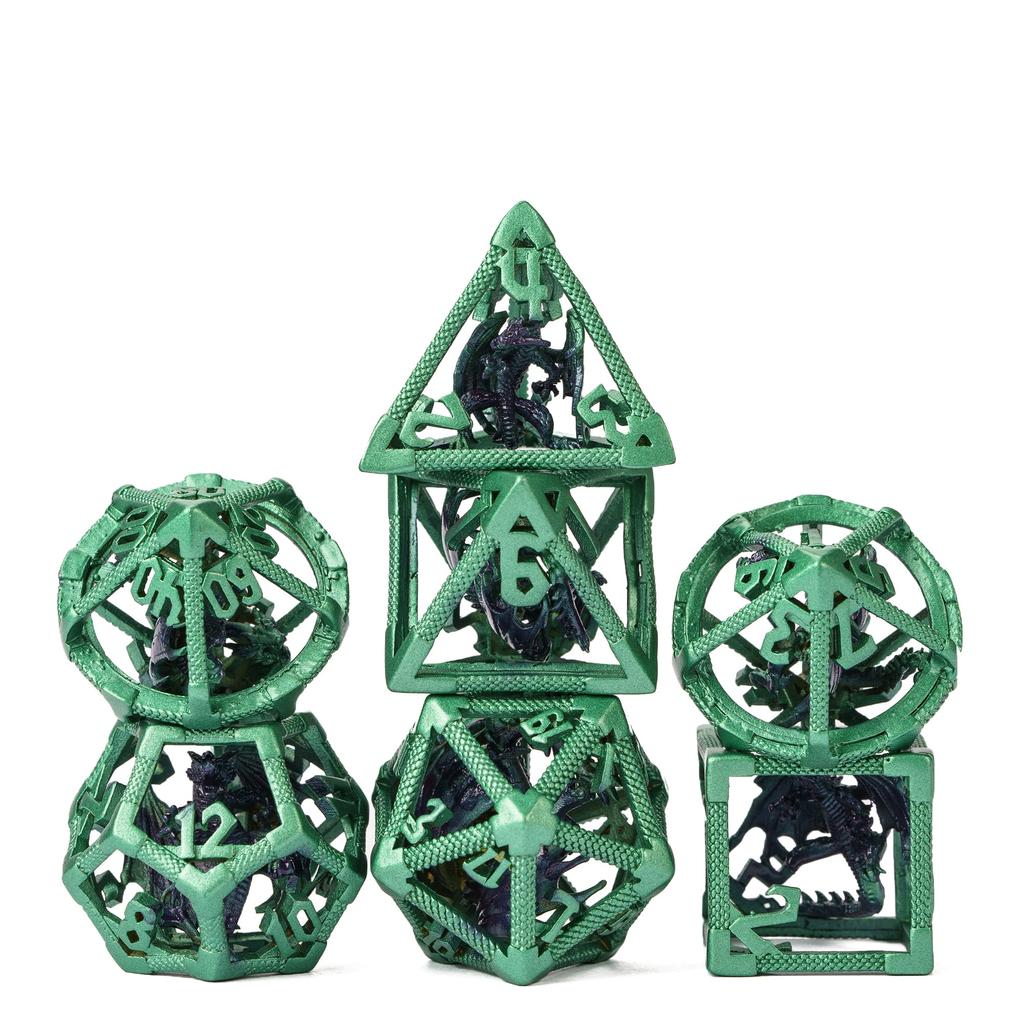 Cusdie Набор кубиков DND из металла с полым драконом, 7 шт., D4-D20, многогранный набор кубиков с железной коробкой для ролевых игр, Pathfinder, настольные игры
