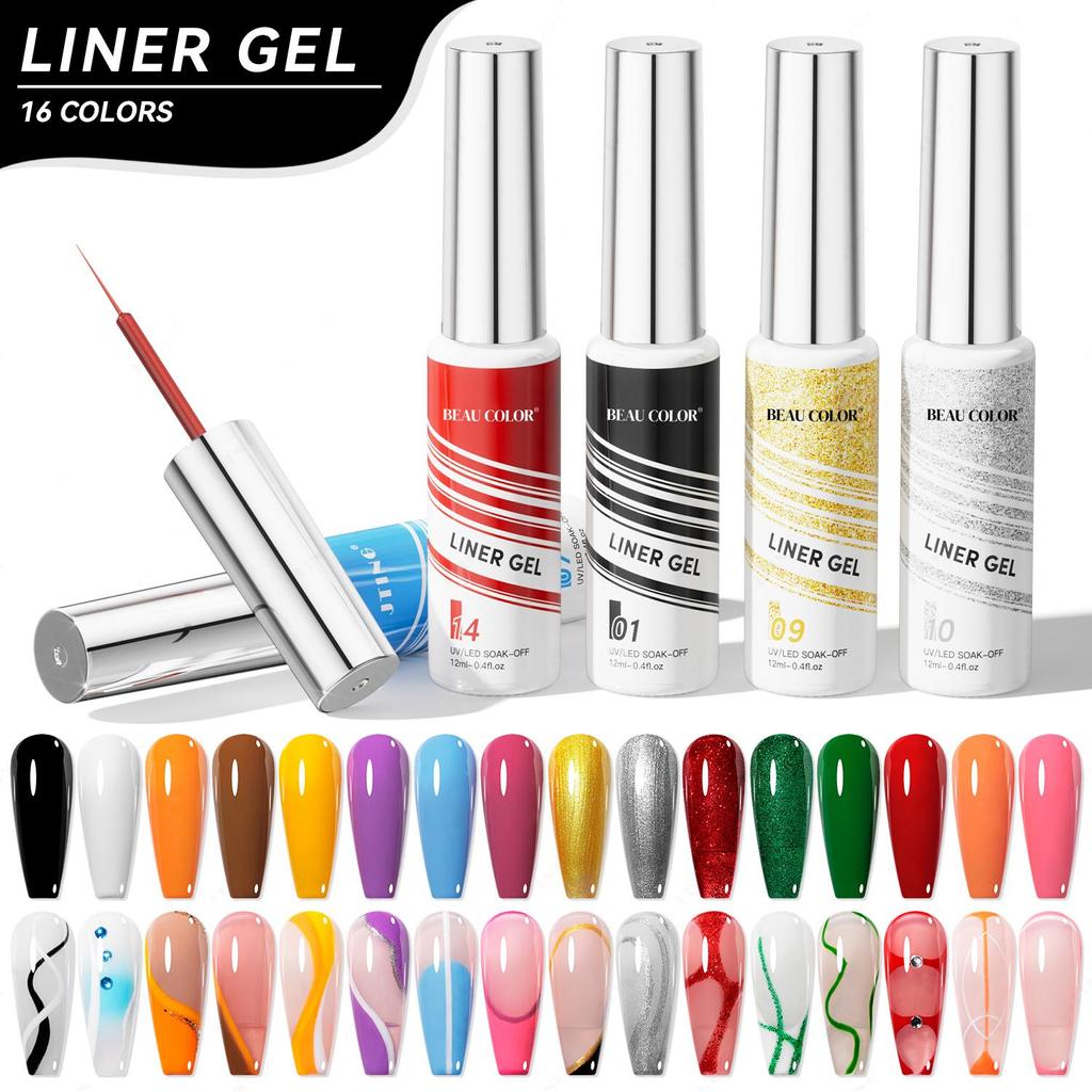 BEAU COLOR 1 шт 12 мл 16 цветов Painting Liner Gel Polish Collection Полуперманентный УФ/LED гель-лак для дизайна ногтей