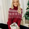 Женский рождественский свитер с высоким воротником и длинным рукавом, жаккардовый принт со снежинками, вязаные топы, свободный трикотаж