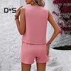 Женский полосатый комплект из двух частей: майка без рукавов и шорты с эластичным поясом и карманами, повседневный спортивный костюм для отдыха на пляже, уличная одежда