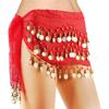 Belly Dance Hip Scarf, Women's Chiffon Belly Dancing Scarf with 128 Coins for Yoga Class