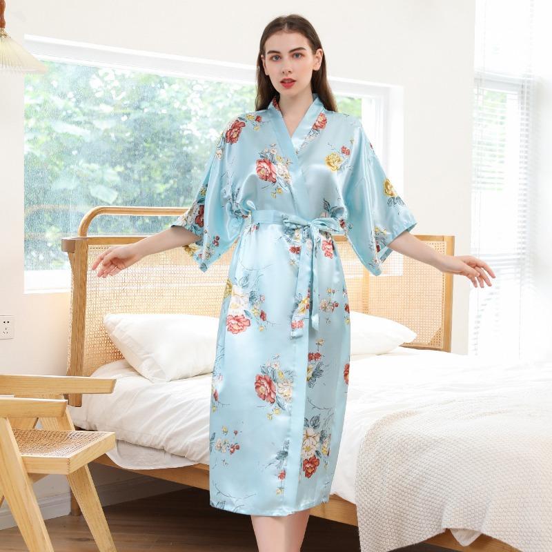 Женский комплект ночной сорочки с принтом пионов, длинный халат и кардиган-кимоно, удобная домашняя одежда, утренний халат для подружки невесты