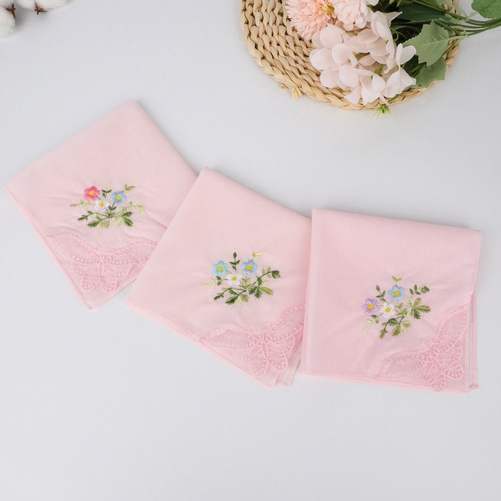 Soft Embroidered Floral Cloth Reusable Hankies Fabrics Elegant Lace Flower Hanky  For Women