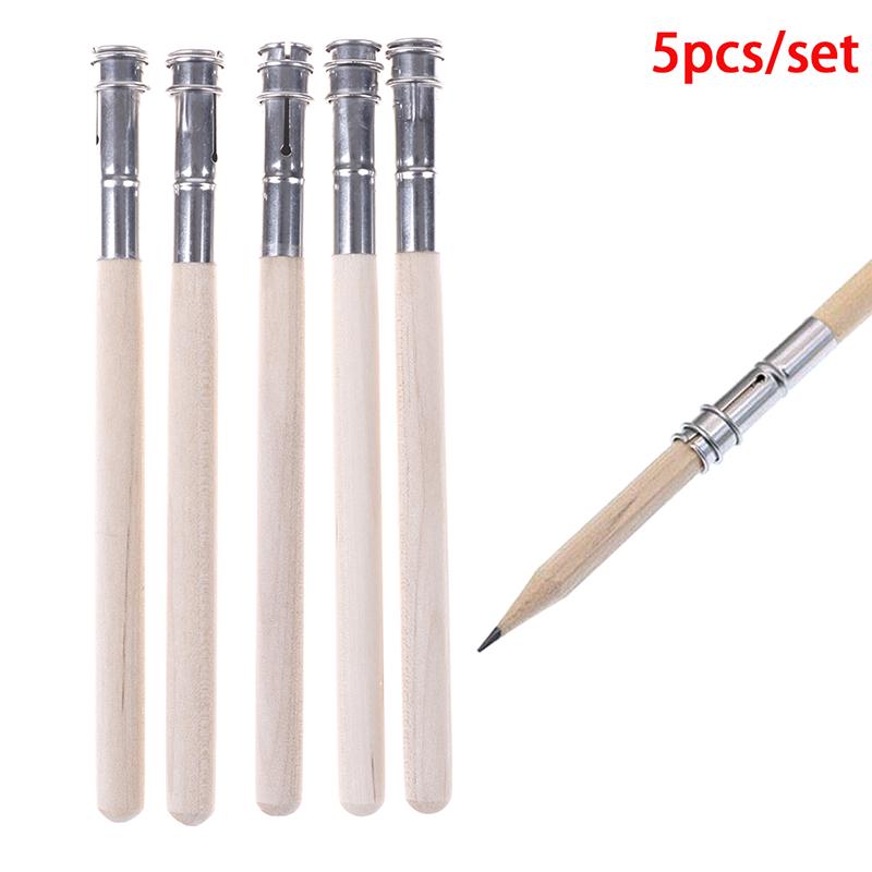 5Pcs Pencil Painting Extender Adjustable Wooden Lengthener Holder Drawing Tool