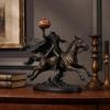 Vintage Lighted Headless Horseman Figurine with Warm LED Pumpkin Head Gothic Fantasy Bronze Color Sculpture for Spooky Halloween Mantel Shelf