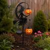 Outdoor Spooky Landscape Lighting Halloween Solar Garden Stake Light, Witch Pumpkin Moon Lantern, Decorative Path Lights IP44 Waterproof Metal
