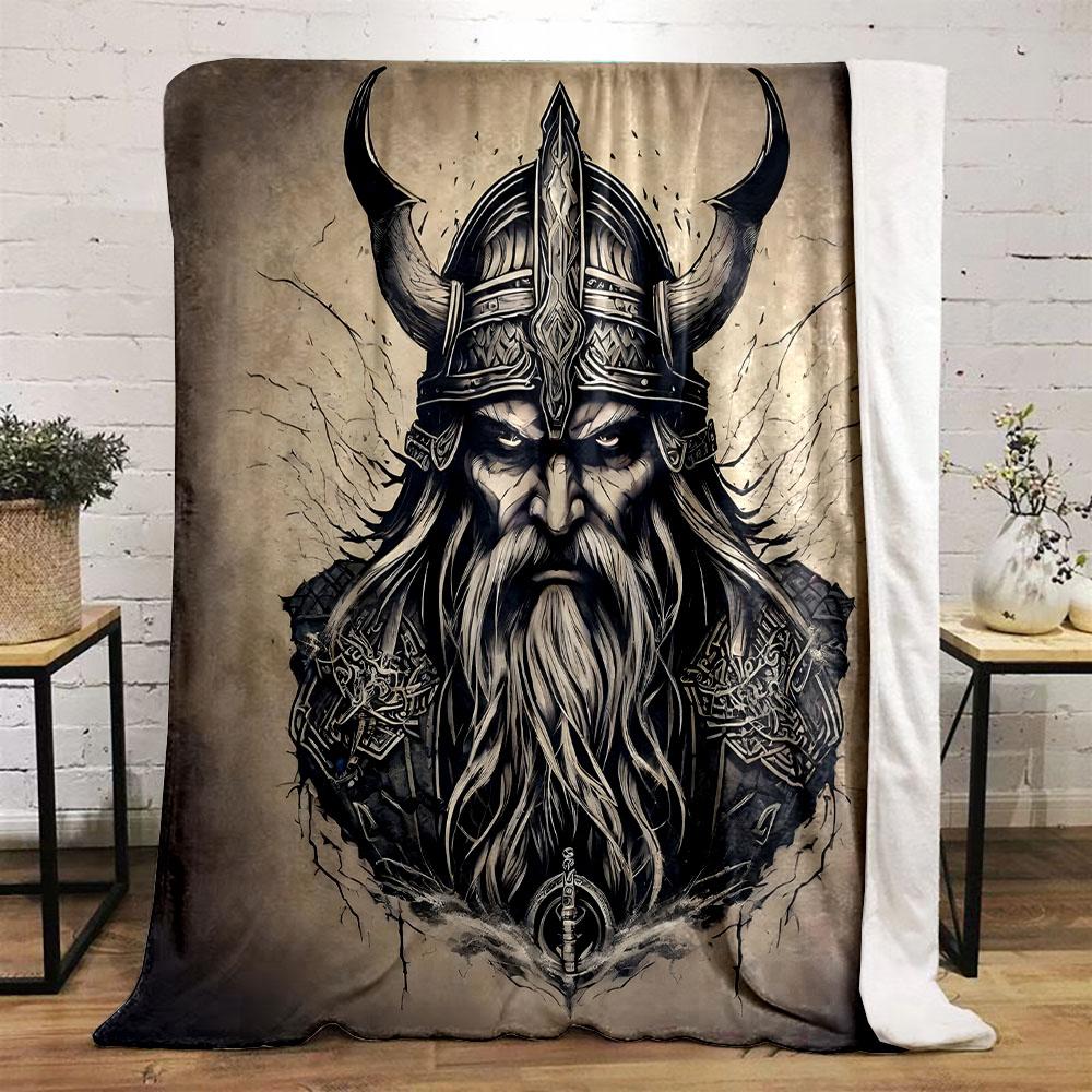 "Viking Warrior with Helmet and Sword" Patterned flannel blanket perfect for the bedroom living room, sofa, or a little nap