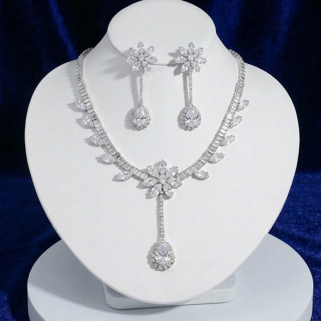 Европейский и американский стиль Zircon Sunflower Набор из ожерелья и серег