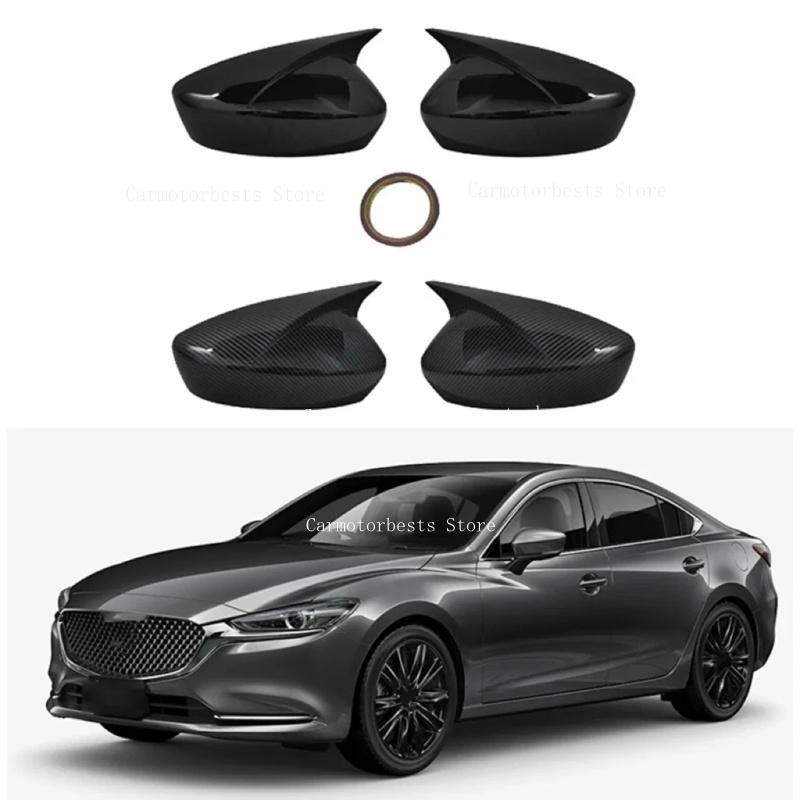 Car Rearview Side Mirror Cover For Mazda 6 Atenza 2018 2019 2020-2023 Wing Cap Exterior Door Housing Shell Trim ABS Carbon/Black