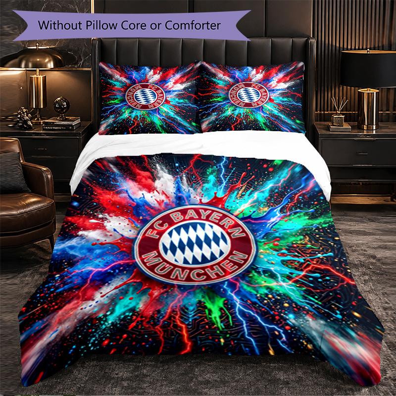 Bayern Munich Pattern 3 Pieces Bedding Set Soft Microfiber Duvet Cover with Pillow Cases for Bedroom