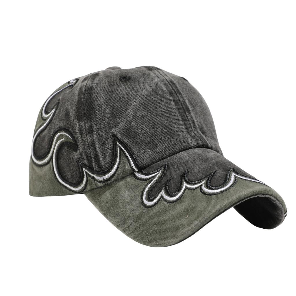 Flame contrasting color washed retro baseball cap American hip hop big head circumference men's embroidery visor cap cap women's hat