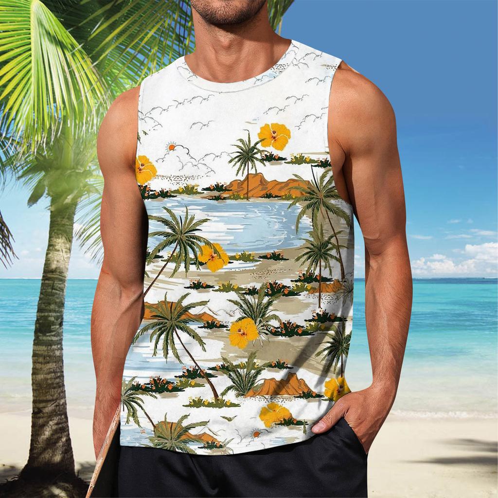 Мужская летняя пляжная майка для серфинга, большой размер, повседневный дышащий топ без рукавов, свободная майка с принтом, мужская рубашка