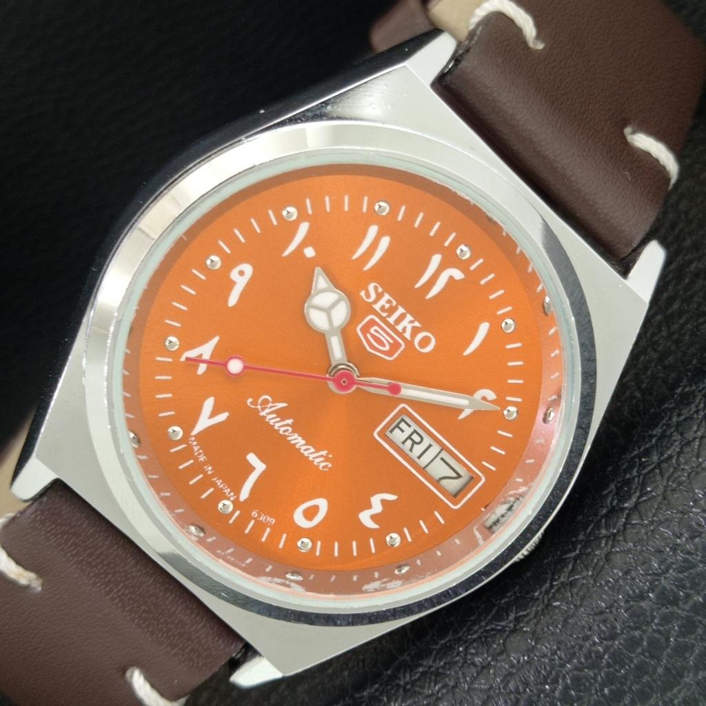 AUTOMATIC VINTAGE REFURBISHED SEIKO 5 6309A JAPAN MENS ORANGE WATCH a442578-1