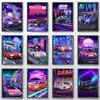 Modern Canvas Painting Art Tokyo Street Racing Nissan GTR Synthwave Neon 80S Poster Decoration Wall Art Living Room Home Decor