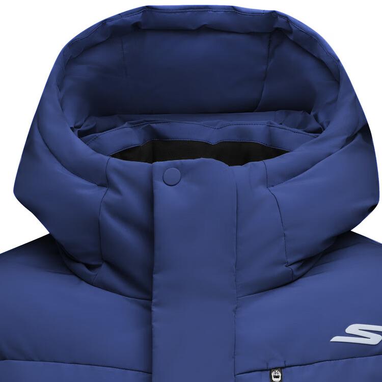 Skechers Comfortable Warm Solid Color Long Hooded Down Coat Men outerwear Midnight-Blue P425M035-007D